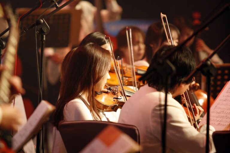 A classical music scene with an artist playing the violin.